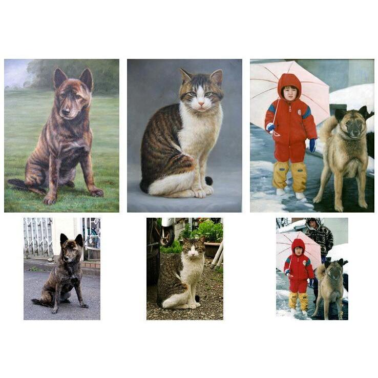 油絵ボルボに乗る猫の家族