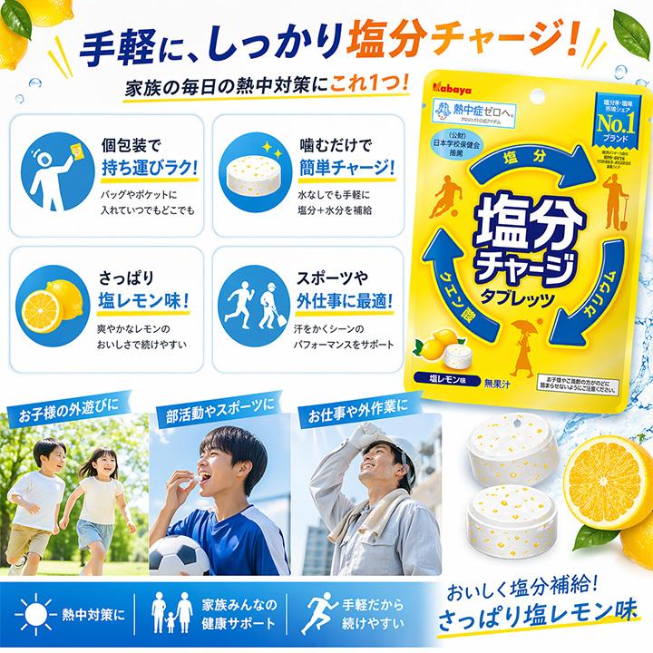 Kabaya 塩分チャージ タブレット 塩レモン味 200個 訳あり 送料無料