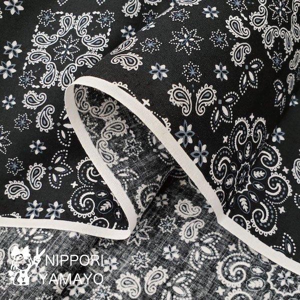 バンダナ 生地 バンダナ柄 スケアプリントST3100 黒 ベージュ 綿100% 生地