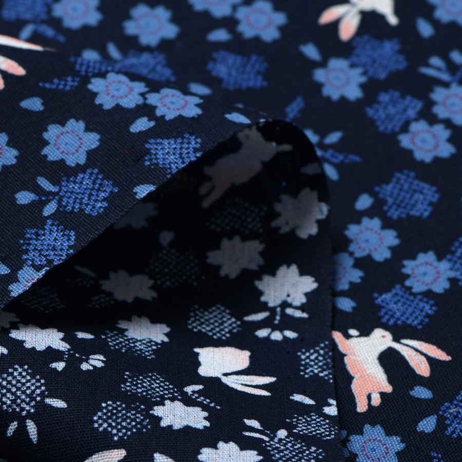 和柄 生地 綿 桜柄 和調シーチングプリント3060 #27 桜とうさぎ