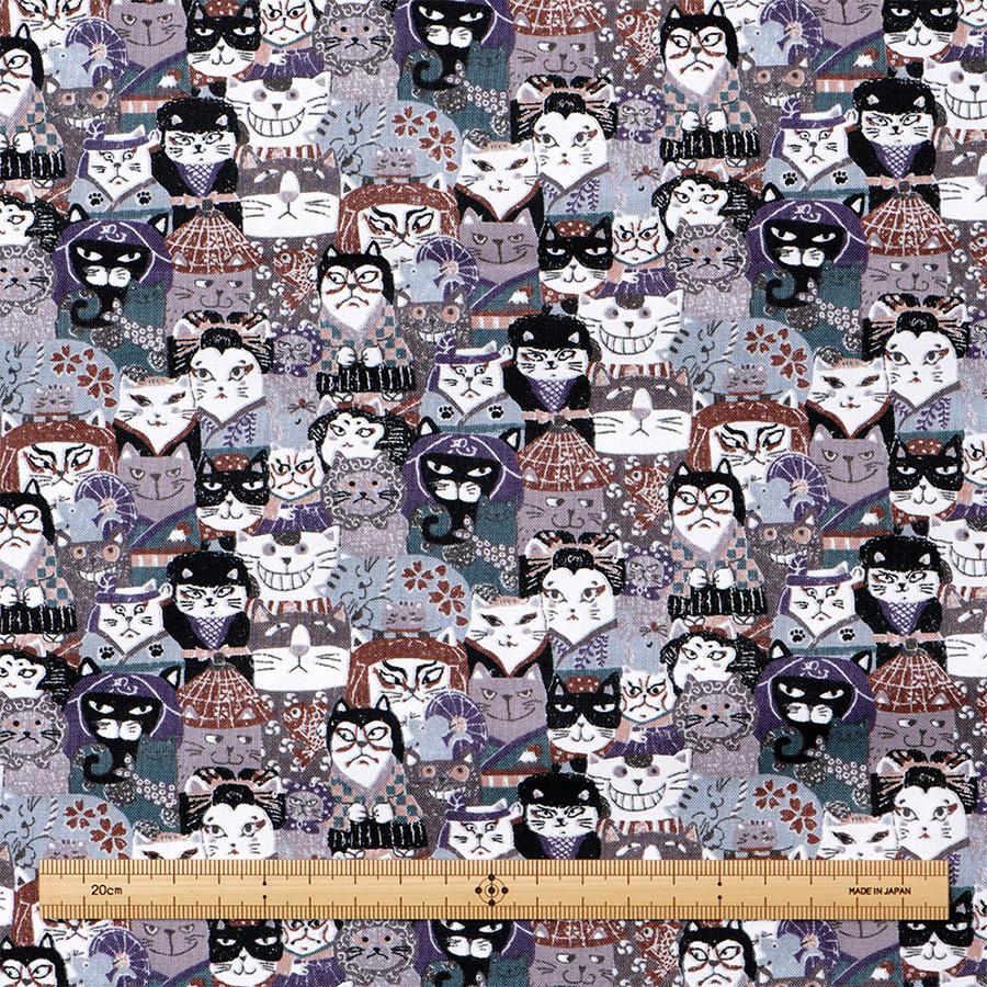 猫柄 和柄 生地 綿 コットン 〜にゃんこだ和シリーズ〜スケアプリント
