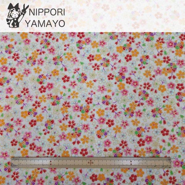 和柄 生地 和調シーチングプリント2000 #46 桜と梅柄 生地巾