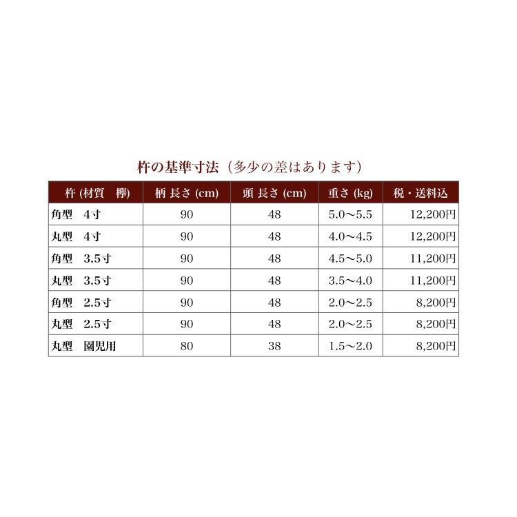 杵 丸型2.5寸 餅つき杵 ・材質 けやき(樫柄付) ・柄長さ90cm ・重さ約