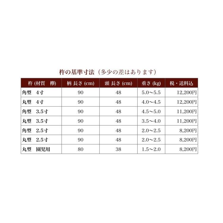 杵 丸型3.5寸 餅つき杵 ・材質 けやき(樫柄付) ・柄長さ90cm ・重さ約