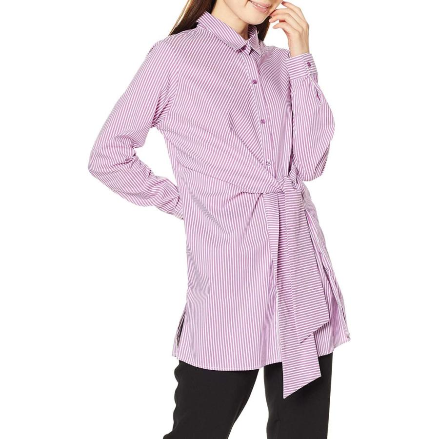 経典 ラベンダー レディース 10 01 01 246 ウエストリボンストライプ長袖ロングシャツ カミーチェ ナラ 日本 日本サイズ9 M トップス Dagl Tg