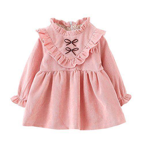 Mornyray ベビー服ドレスワンピース長袖コールテン子供服女の子厚手コーデュロイおしゃれサイズ100 ピンク 上品なスタイル