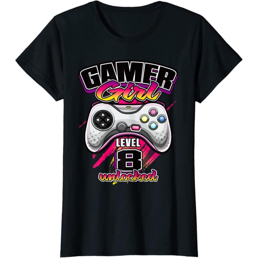 レディース ゲーマーガールレベル8ロック解除されたビデオゲームの誕生日プレゼントの女の子 Tシャツ お気に入り