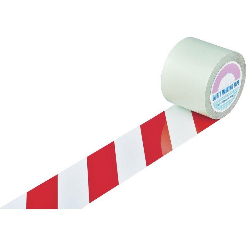 緑十字 ガードテープ(ラインテープ) 白/赤(トラ柄) 100mm幅×20m 148163