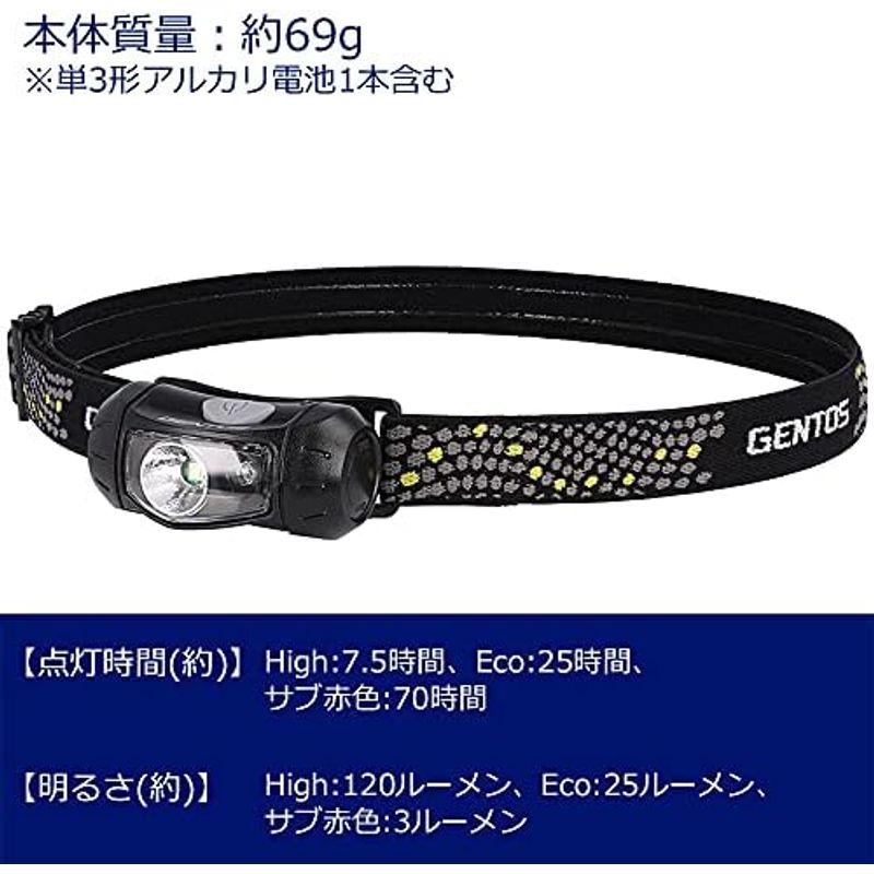 GENTOS(ジェントス) LED ヘッドライト 単3電池式 120ルーメン 防水 CP-195DB アウトドア 防災 赤色サブLED ブラ｜yammy-yammy｜03