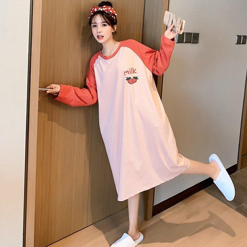 ナチュラルネイビー パジャマ レディース 春 秋 夏パジャマ ワンピース ロングネグリジェ 長袖 綿 パジャマ可愛いイチゴ柄 ルームウェア ワンピースタイプ 寝巻き 部屋着 安い Hanagrocare Com