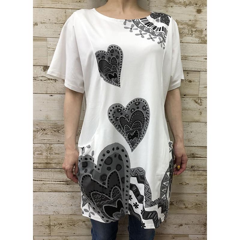 チュニック ワンピース バルーン ポケット付き ラインストーン ハート柄 カジュアル 婦人服 ミセス サンクプラス 40代 50代 60代 Ss22 01 割引購入