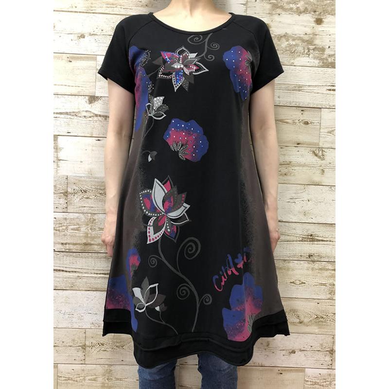 チュニック ワンピース Aライン ラインストーン 花柄 フリル カジュアル 婦人服 ミセス サンクプラス 40代 50代 60代 Ss25 海外最新