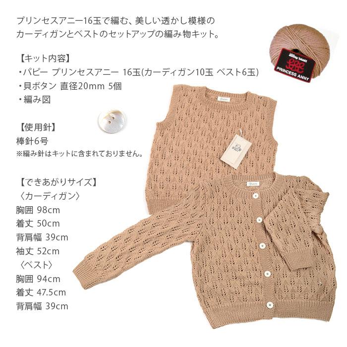 編み物 キット 毛糸 / Puppy(パピー) プリンセスアニーで編む透かし模様のセットアップキットの画像
