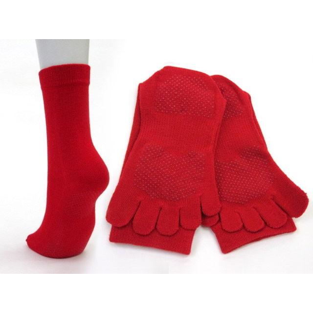 5本指ソックス 赤 綿混 滑り止め付きクルー丈 鹿じるし 日本製 レディース5本指靴下 22 24cm 050 21 21 07 24 柳屋小町 通販 Yahoo ショッピング