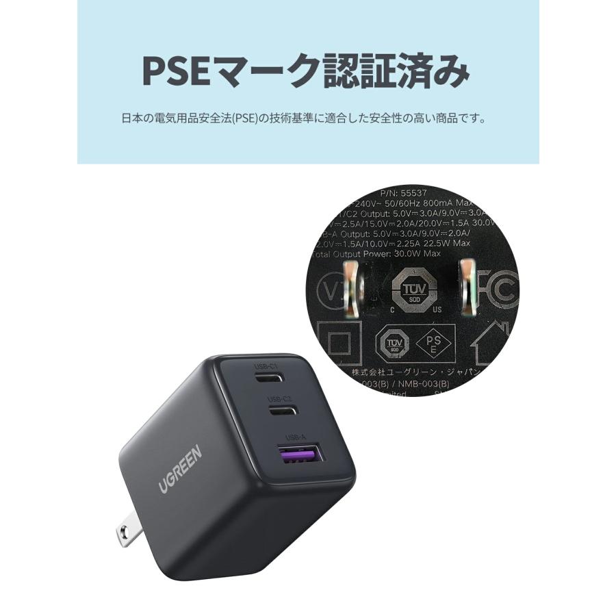 UGREEN UGREEN X515 充電器 30W 3ポート Type-C GaN 急速充電器 AC