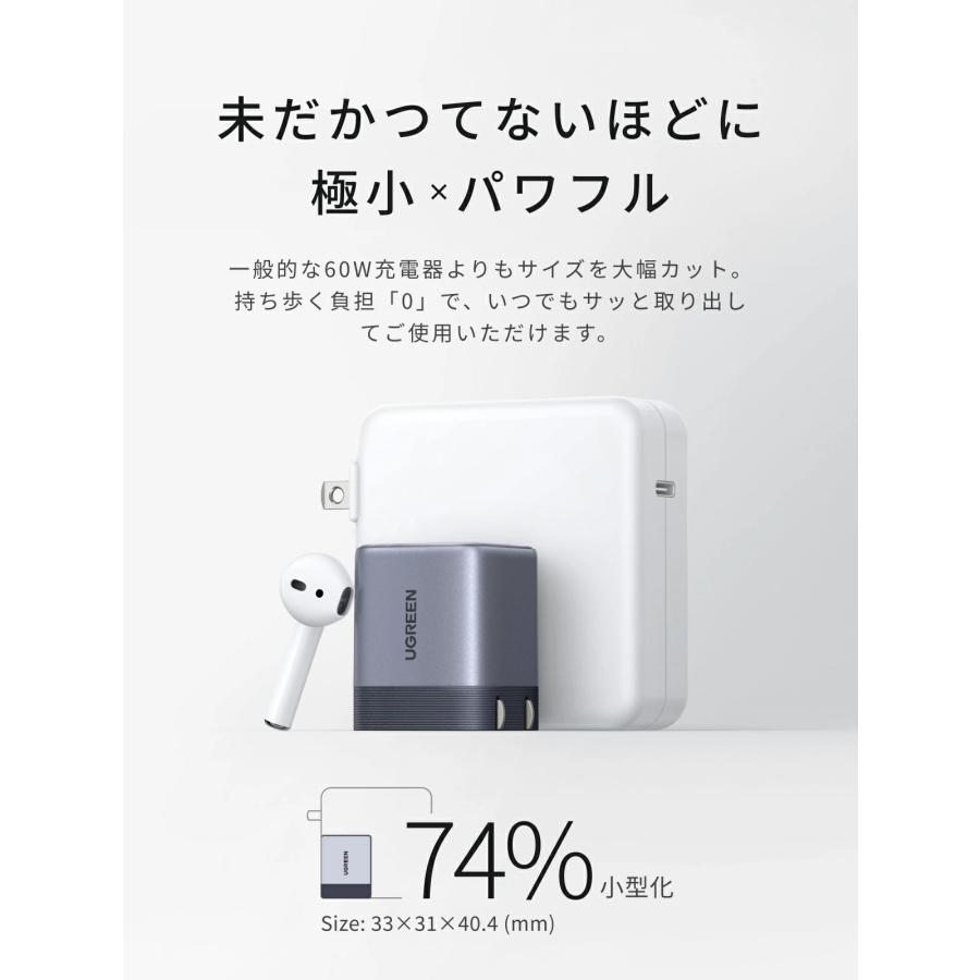UGREEN Air 65W 急速充電器 USB-C 100Wケーブル付 超小型 窒化ガリウム 折りたたみプラグ バッテリー保護 温度制御 PSE認証 スマホ ノートPC | UGREEN | 01