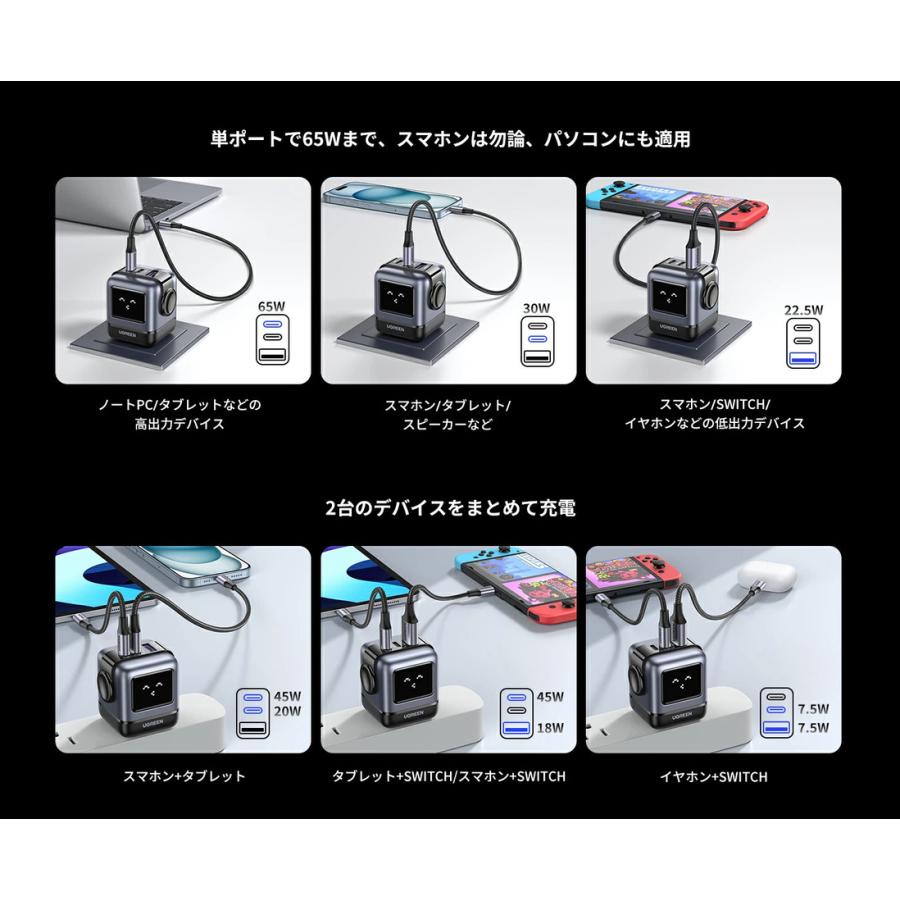 UGREEN UGREEN Nexode Uno 65W 充電器 USB-C 2ポート A 1ポート