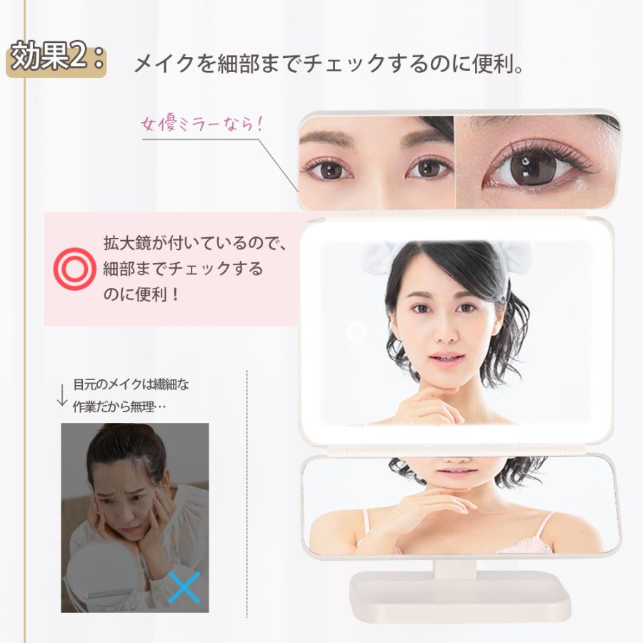 LEDライト 三面鏡 「美ルルシンデレラ」 女優ミラー 70灯 充電タイプ 卓上 2倍＆3倍拡大鏡 化粧鏡 角度自由調整 1年間保証付 正規品 ギフト |  | 04