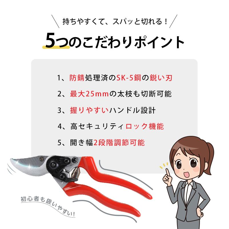 剪定ばさみ サクサク切れる 2段階調節可能 家庭菜園 強力 はさみ ハサミ 庭 木 剪定バサミ 剪定鋏 せんていばさみ 園芸 枝切り 枝 切り ロック 25mm |  | 05