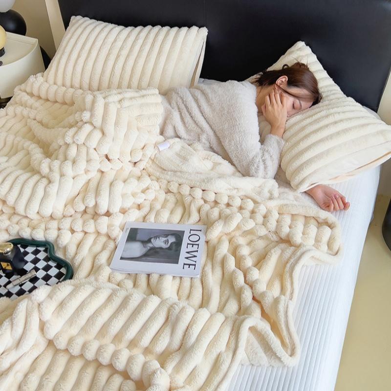 毛布 ブランケット 厚手 大判 掛け布団 シングル ダブル もこもこ