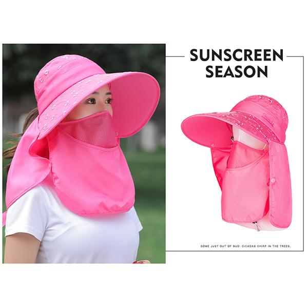 サンバイザーフェイスカバー付 日焼け防止 帽子 マスク 折りたたみ UV
