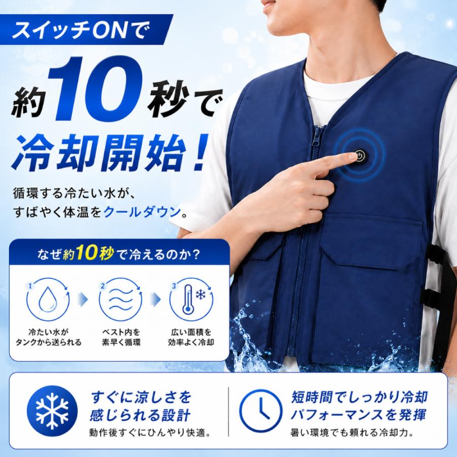 水冷式クール服 クール 作業服 冷却 ベスト クールウェア 保冷剤3個