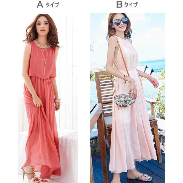 マキシ ワンピース シフォン ノースリーブ   マキシ丈 無地 切り替え 体型カバー ワンピース  リゾートワンピ レディース |  | 06