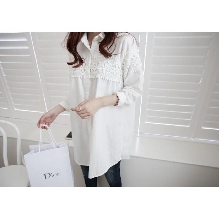 tシャツ Tシャツ シャツ ブラウス レディース チュニックシャツ ロングシャツ 花柄レース 無地 長袖 レース ロング丈 体型カバー |  | 02