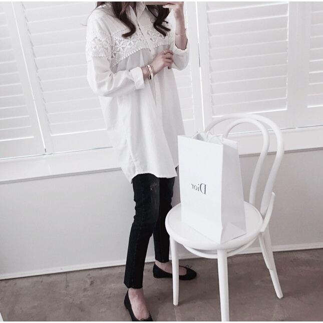 tシャツ Tシャツ シャツ ブラウス レディース チュニックシャツ ロングシャツ 花柄レース 無地 長袖 レース ロング丈 体型カバー |  | 05