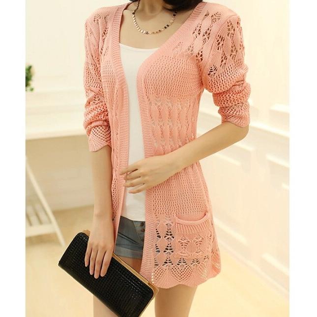 カーディガン レディース  レース 透かし編み サマーニット 長袖 UV対策 |  | 03