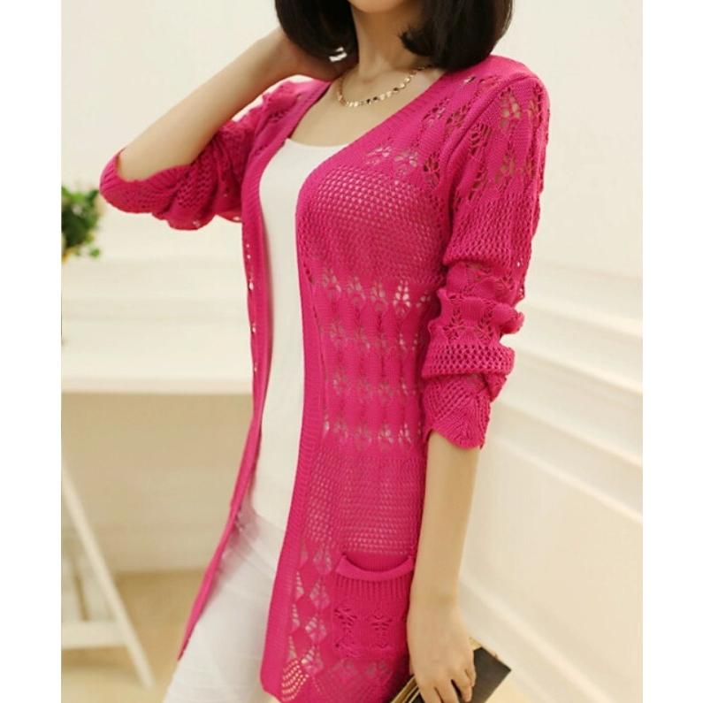 カーディガン レディース  レース 透かし編み サマーニット 長袖 UV対策 |  | 08