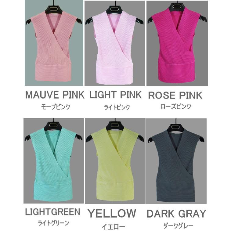 トップス レディース リブニット  無地 カットソー ノースリーブ タイト Vネック  かっこいい かわいい 夏ニット サマーニット |  | 12
