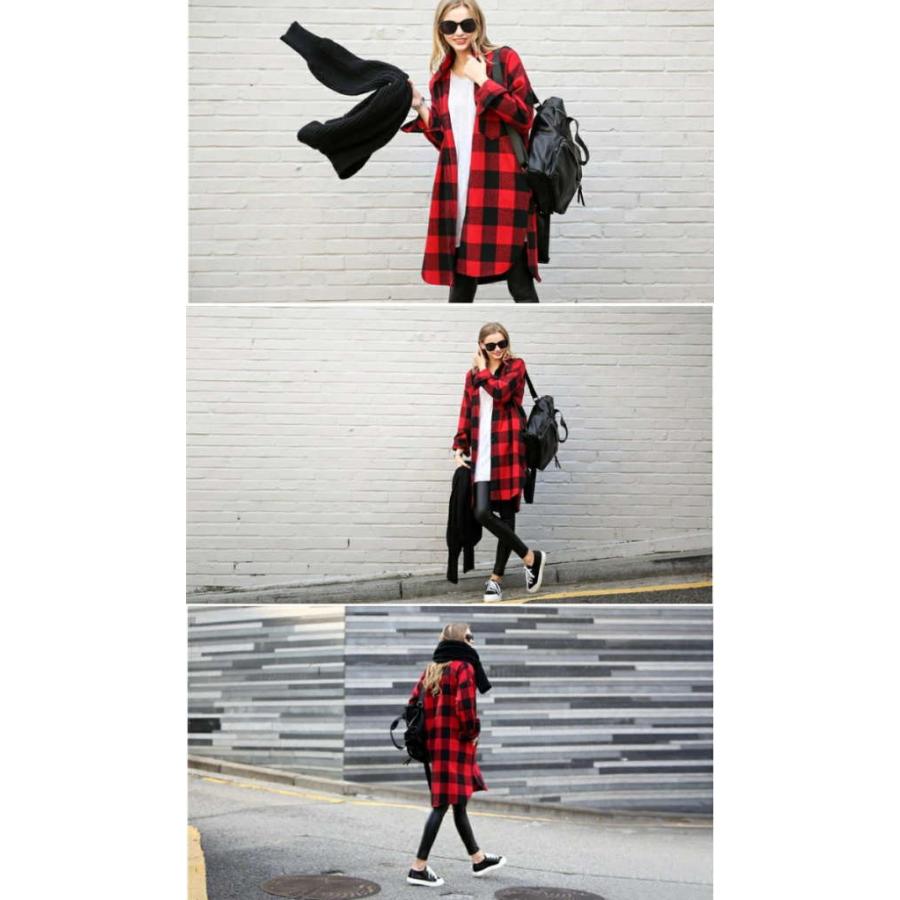 シャツ ブラウス ネルシャツ チェック柄 トップス 長袖 ロングシャツ シャツワンピース 体型カバー tシャツ Tシャツ レディース |  | 16