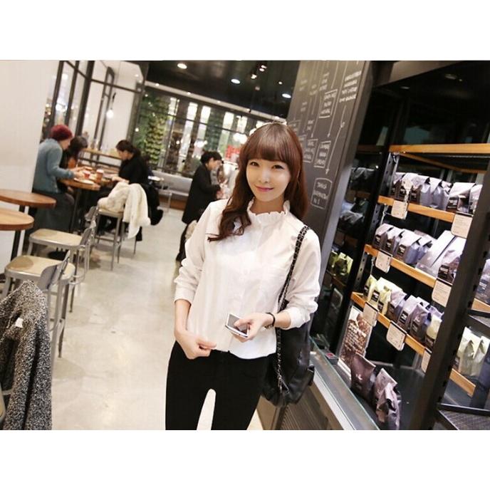 シャツ ブラウス フリル スタンドカラートップス 長袖 ホワイト 白 ビジネス 通勤 OL きれいめ |  | 02