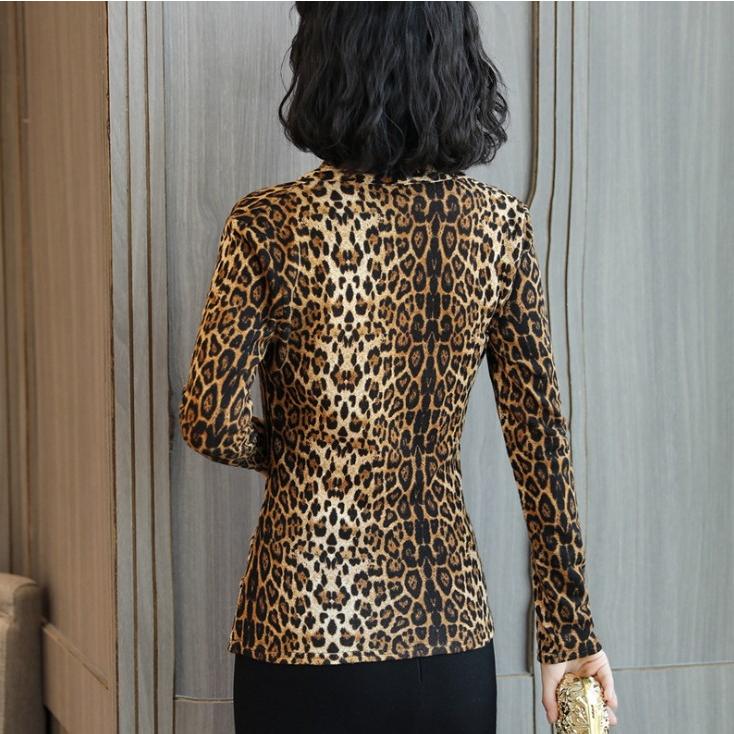 カットソー レオパード シャツ  Vネック カシュクール ヒョウ柄 豹柄 柄シャツ 長袖 トップス レディース |  | 03