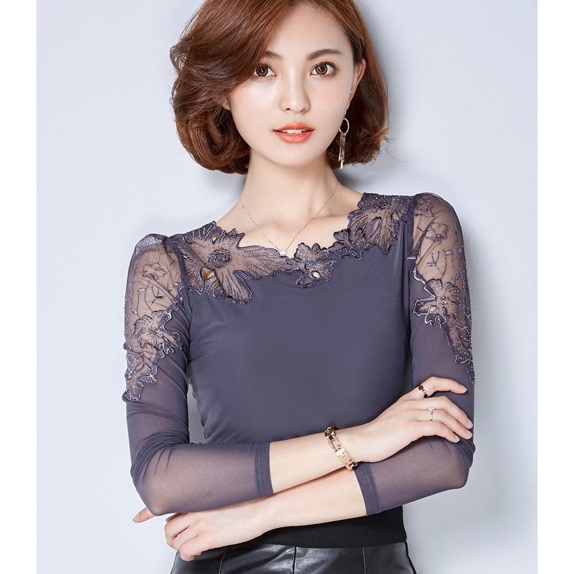 カットソー インナー 肩レース 花柄 シースルー ストレッチ レース 長袖 トップス きれいめ レディース e Modele Miroir 通販 Yahoo ショッピング