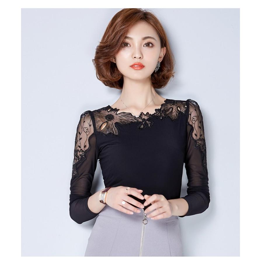 カットソー インナー 肩レース 花柄 シースルー ストレッチ レース 長袖 トップス きれいめ レディース e Modele Miroir 通販 Yahoo ショッピング