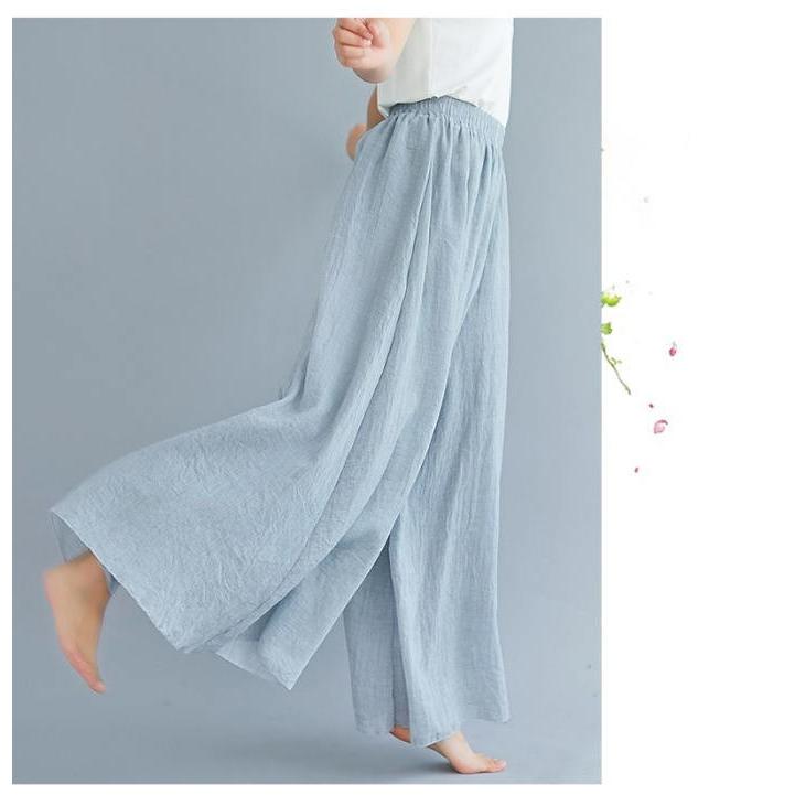 ワイドパンツ レディース  ガウチョパンツ 無地 リネン調  綿麻混 フレアワイドパンツ 体型カバー |  | 12