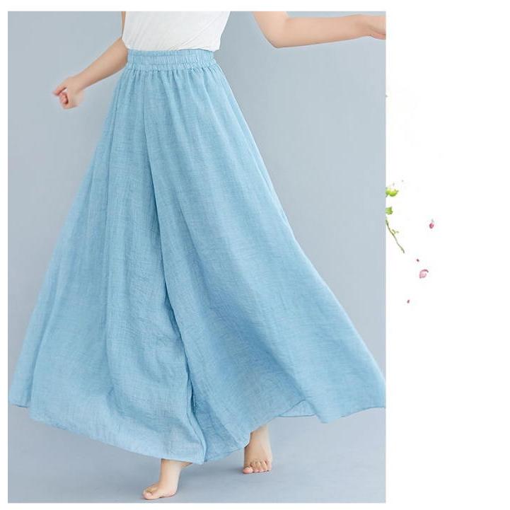 ワイドパンツ レディース  ガウチョパンツ 無地 リネン調  綿麻混 フレアワイドパンツ 体型カバー |  | 14