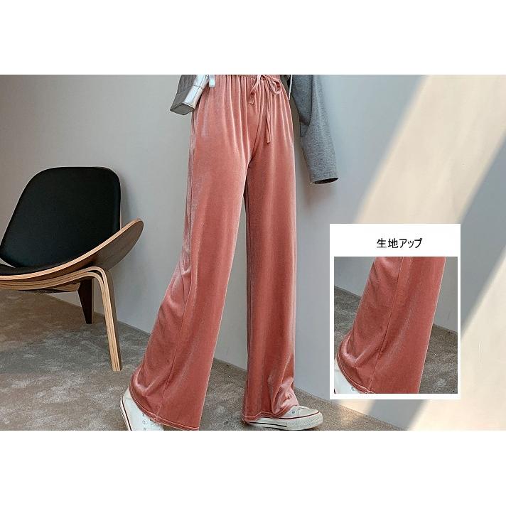 ボトムス ワイドパンツ ベロア パンツ ウエストゴム ルームパンツ ゆったり レディース  体型カバー |  | 01