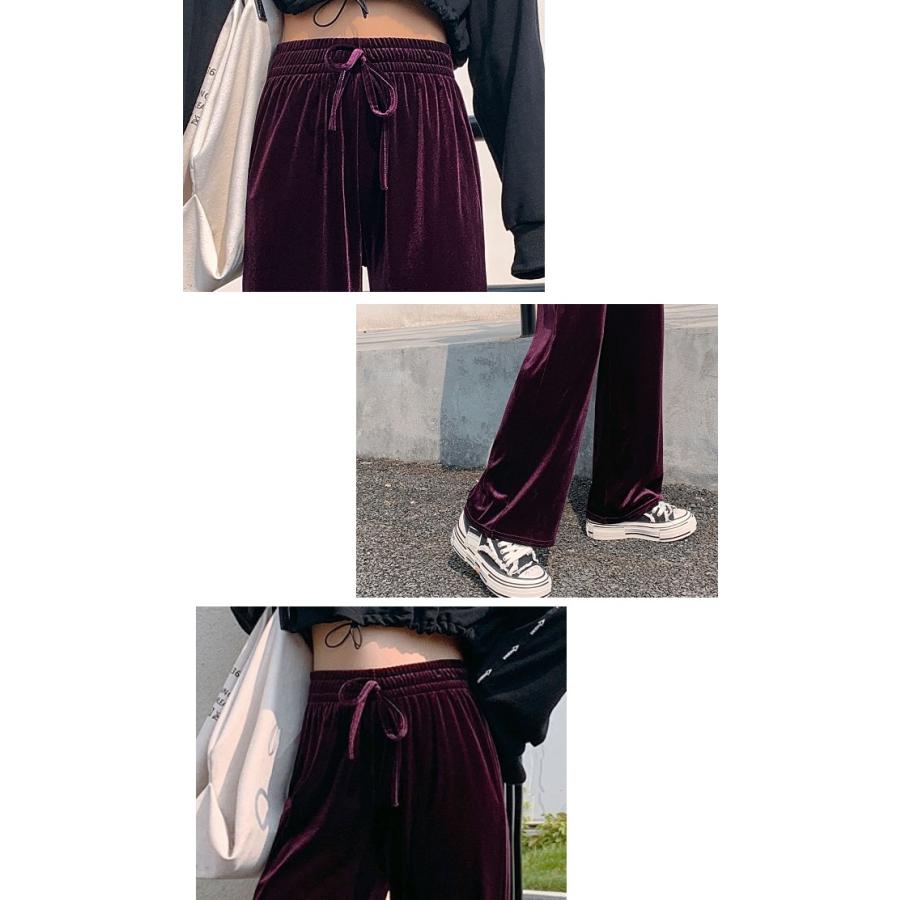 ボトムス ワイドパンツ ベロア パンツ ウエストゴム ルームパンツ ゆったり レディース  体型カバー |  | 17