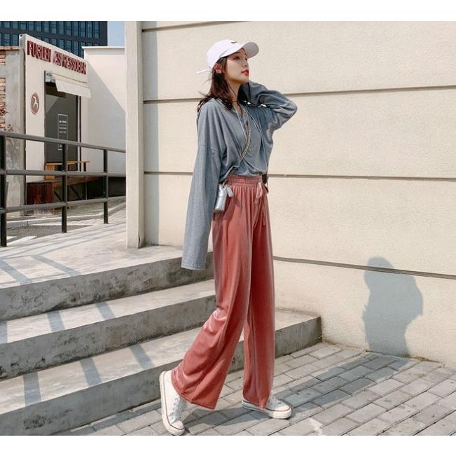 ボトムス ワイドパンツ ベロア パンツ ウエストゴム ルームパンツ ゆったり レディース  体型カバー |  | 02