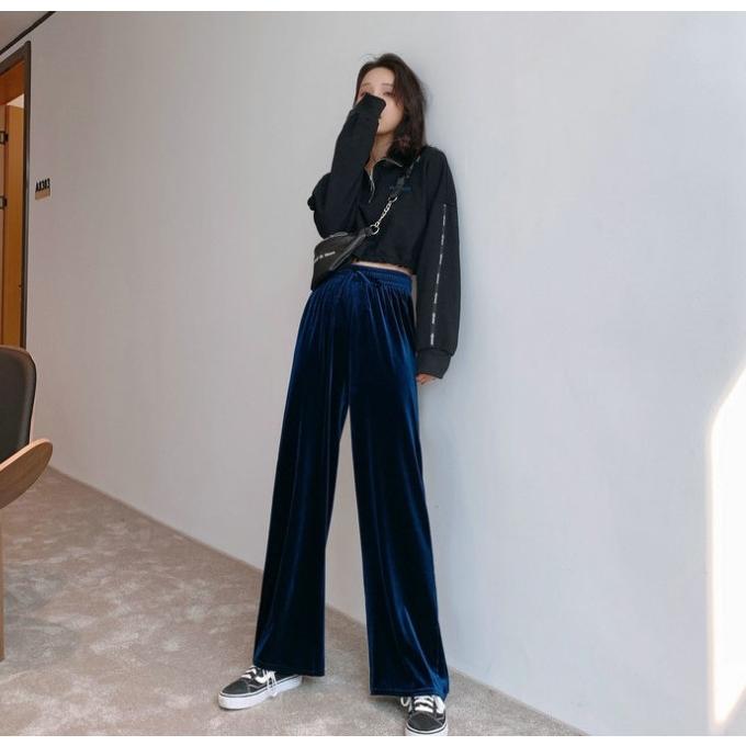 ボトムス ワイドパンツ ベロア パンツ ウエストゴム ルームパンツ ゆったり レディース  体型カバー |  | 05