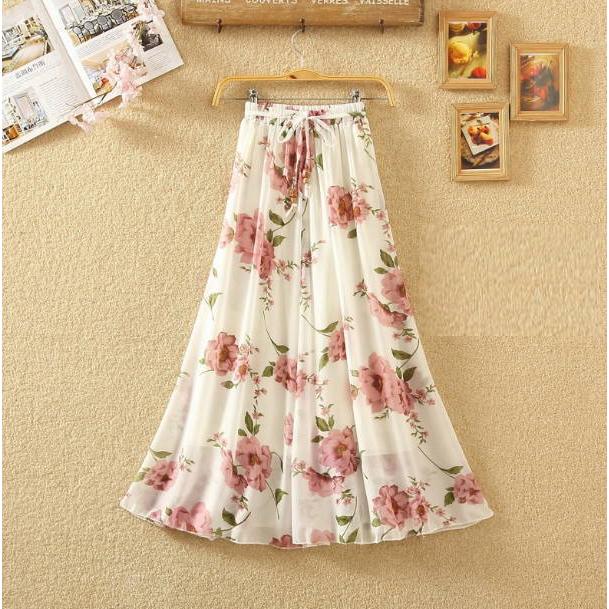 マキシスカート  フレアワンピース シフォン フラワー 花柄  マキシ丈 ロング丈スカート レディース |  | 05