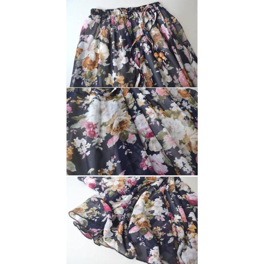 マキシスカート  フレアワンピース シフォン フラワー 花柄  マキシ丈 ロング丈スカート レディース |  | 09