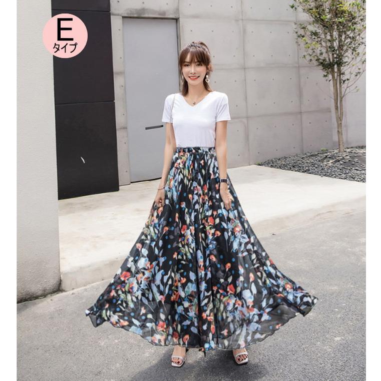 ロングスカート 花柄 マキシ丈スカート フレアスカート ロング マキシ シフォン ウエストゴム スカート 総柄 |  | 10