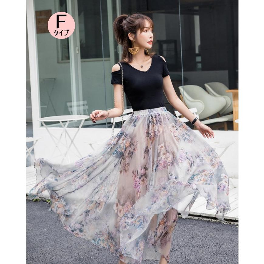 ロングスカート 花柄 マキシ丈スカート フレアスカート ロング マキシ シフォン ウエストゴム スカート 総柄 |  | 12