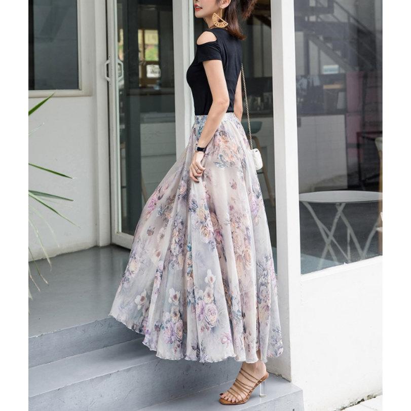 ロングスカート 花柄 マキシ丈スカート フレアスカート ロング マキシ シフォン ウエストゴム スカート 総柄 |  | 13