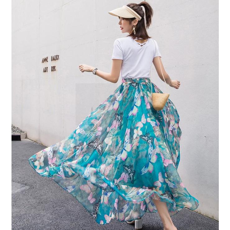 ロングスカート 花柄 マキシ丈スカート フレアスカート ロング マキシ シフォン ウエストゴム スカート 総柄 |  | 17