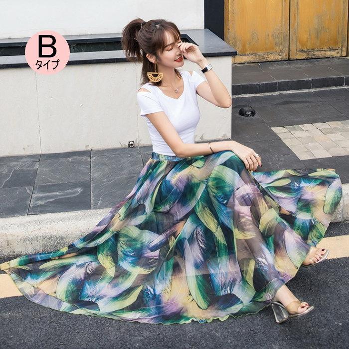 ロングスカート 花柄 マキシ丈スカート フレアスカート ロング マキシ シフォン ウエストゴム スカート 総柄 |  | 04